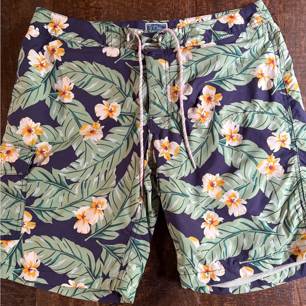 J. Crew Men’s Tropical Print Swim Trunks (9”)